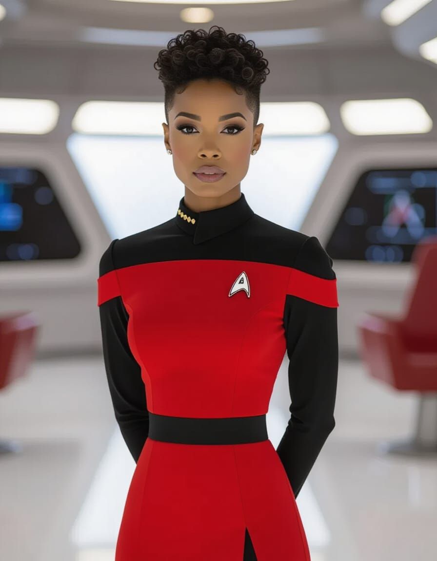 Star Trek Vulcan Woman with Black Hair on Bridge