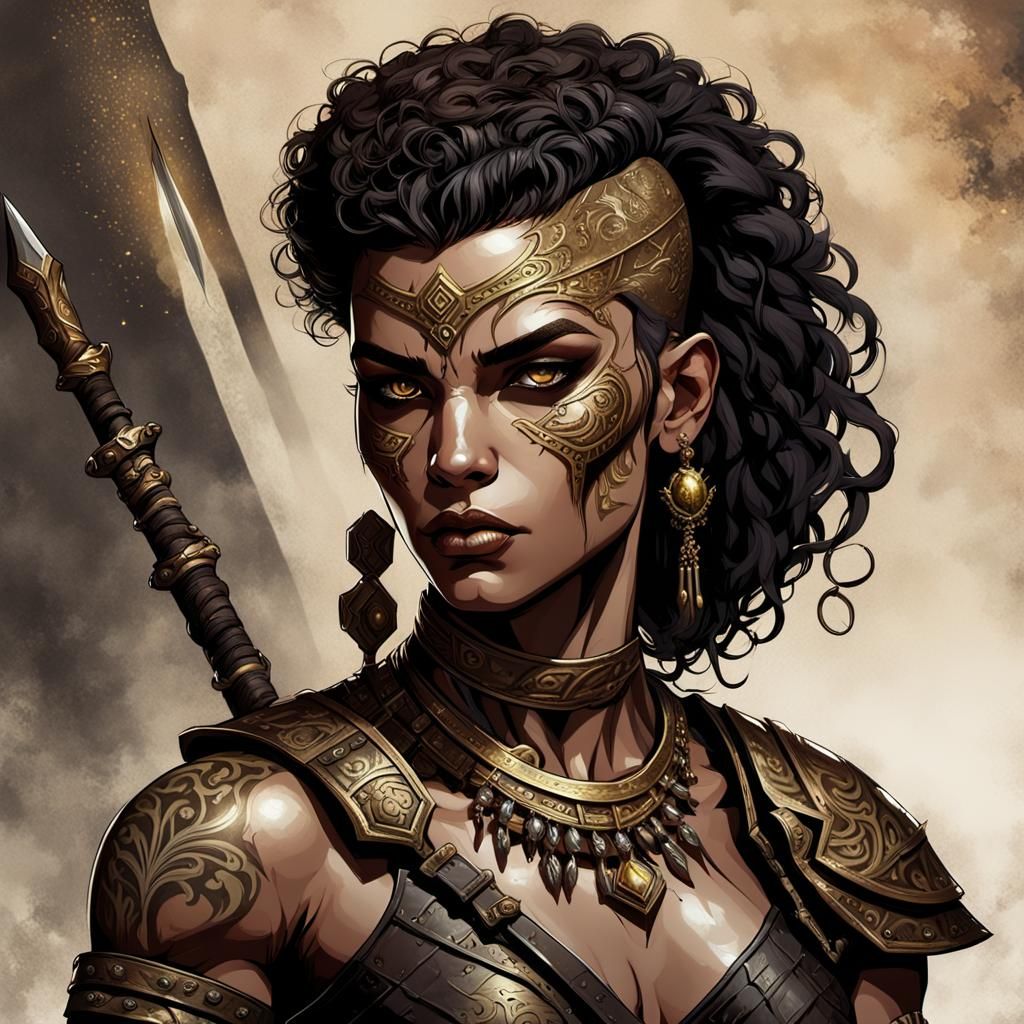 Muscular Dark Fantasy Warrior with Staff