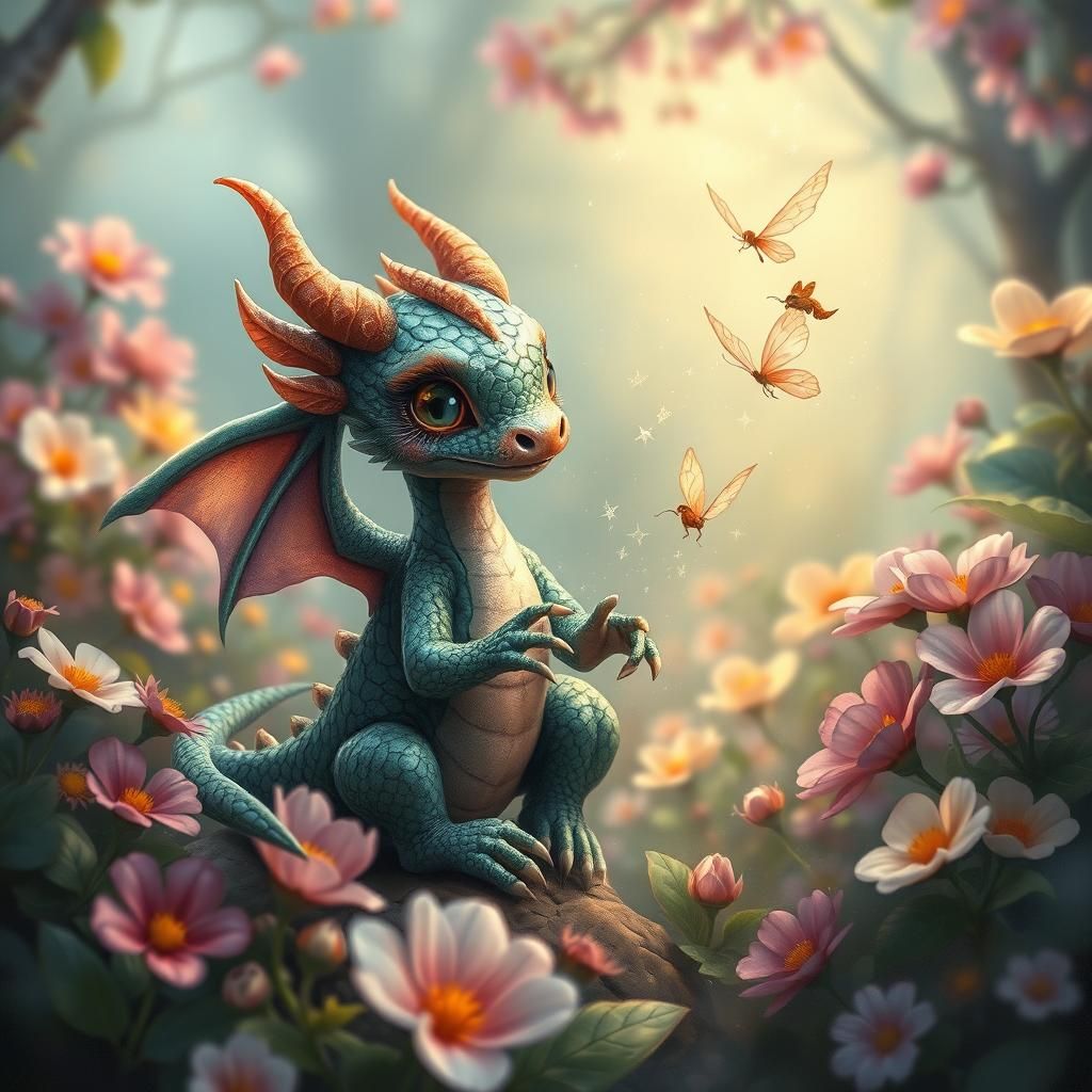 Dragon and Fairy Play in Dreamy Forest