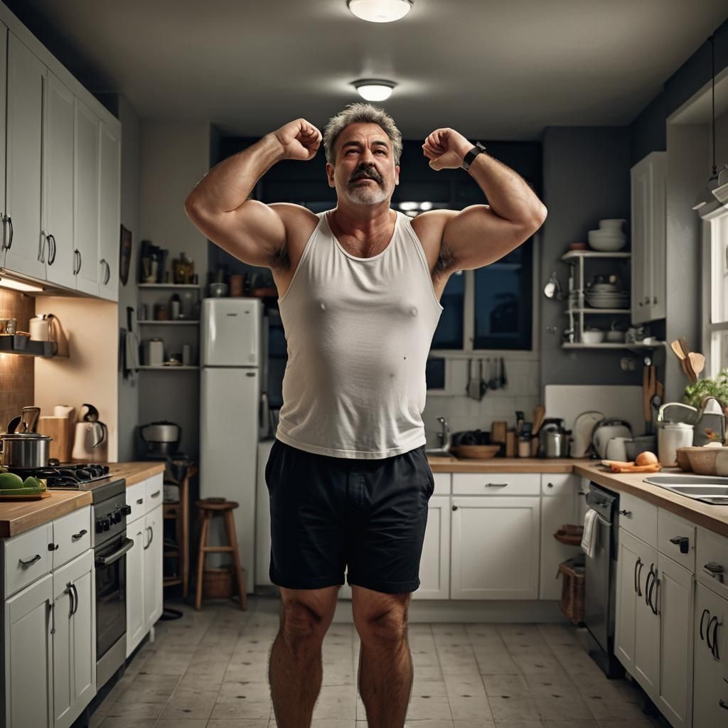 Italian Man in Kitchen: Detailed Matte Painting