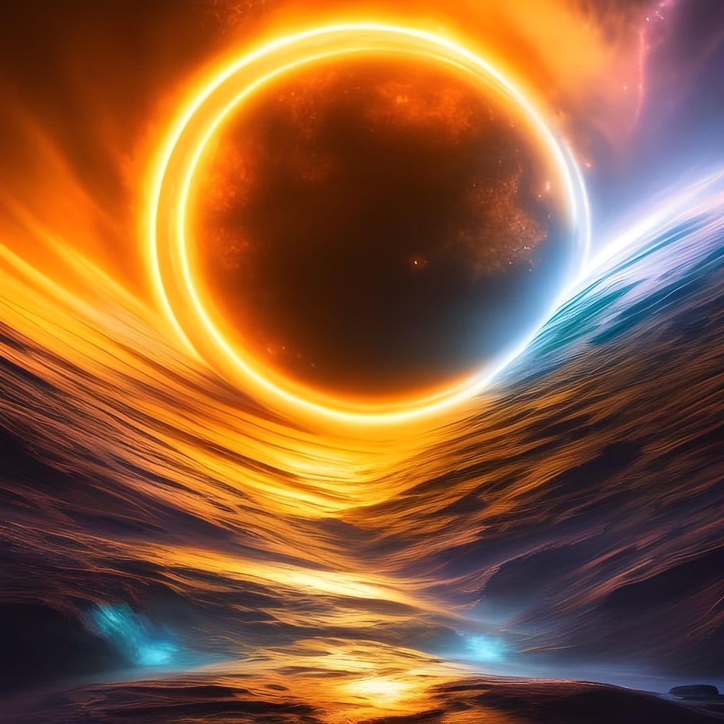 Swirling Stars Around Fractal Moon in Fantasy Art