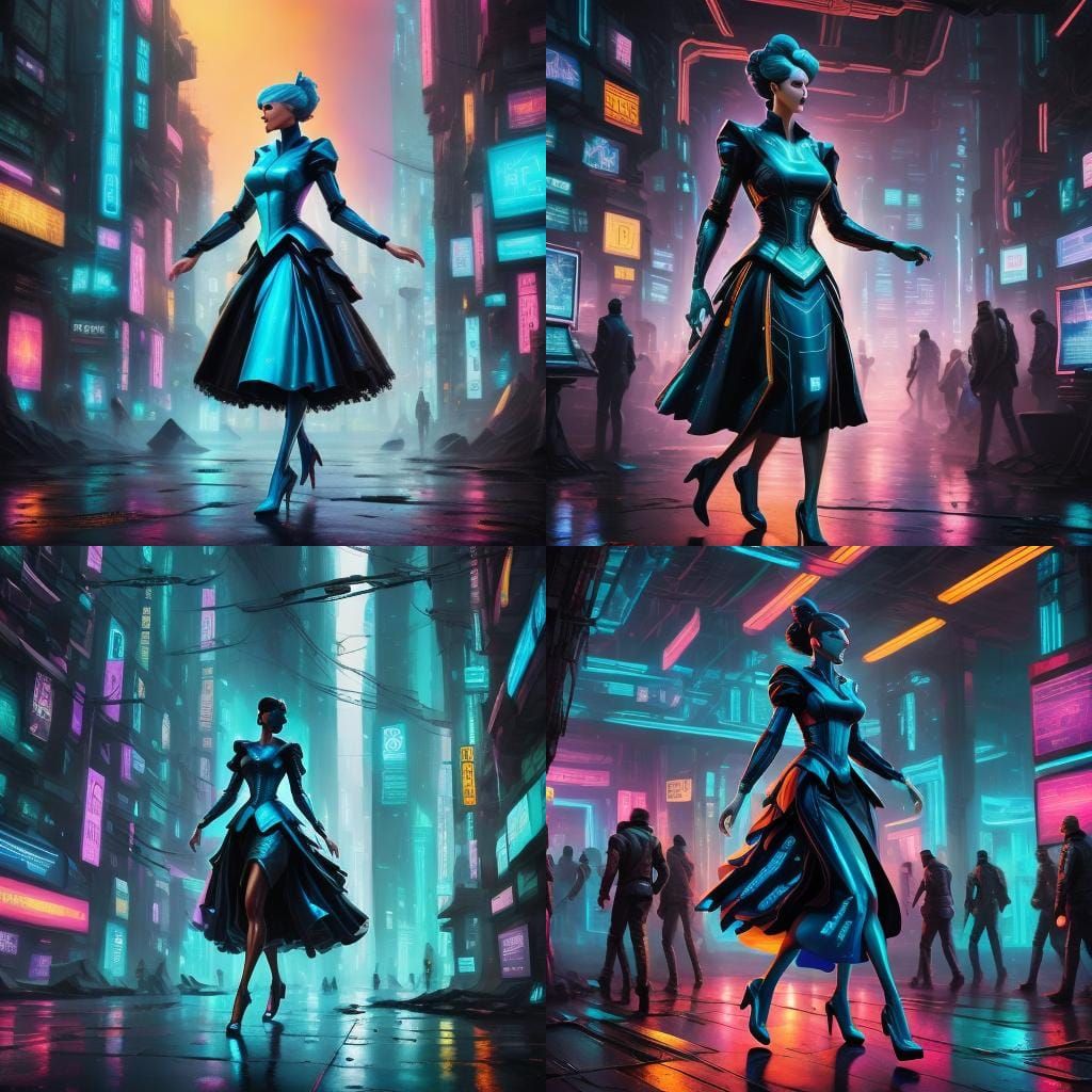 Cyberpunk Cinderella in a Futuristic Setting