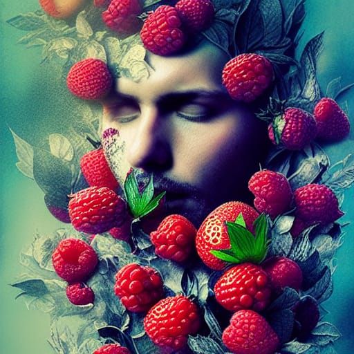 Hyperdetailed Berries Still Life in Mixed Media