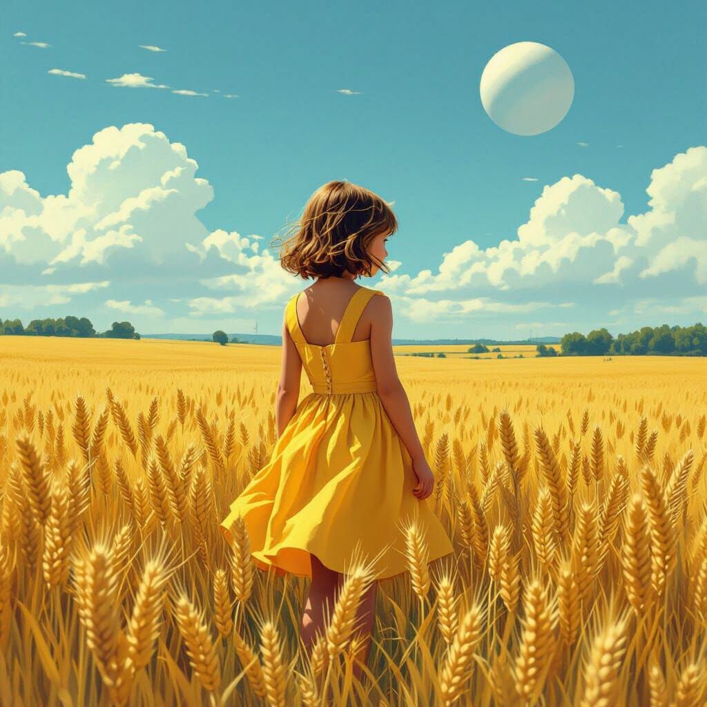 Girl in Wheat Field: Retro-Futuristic Art