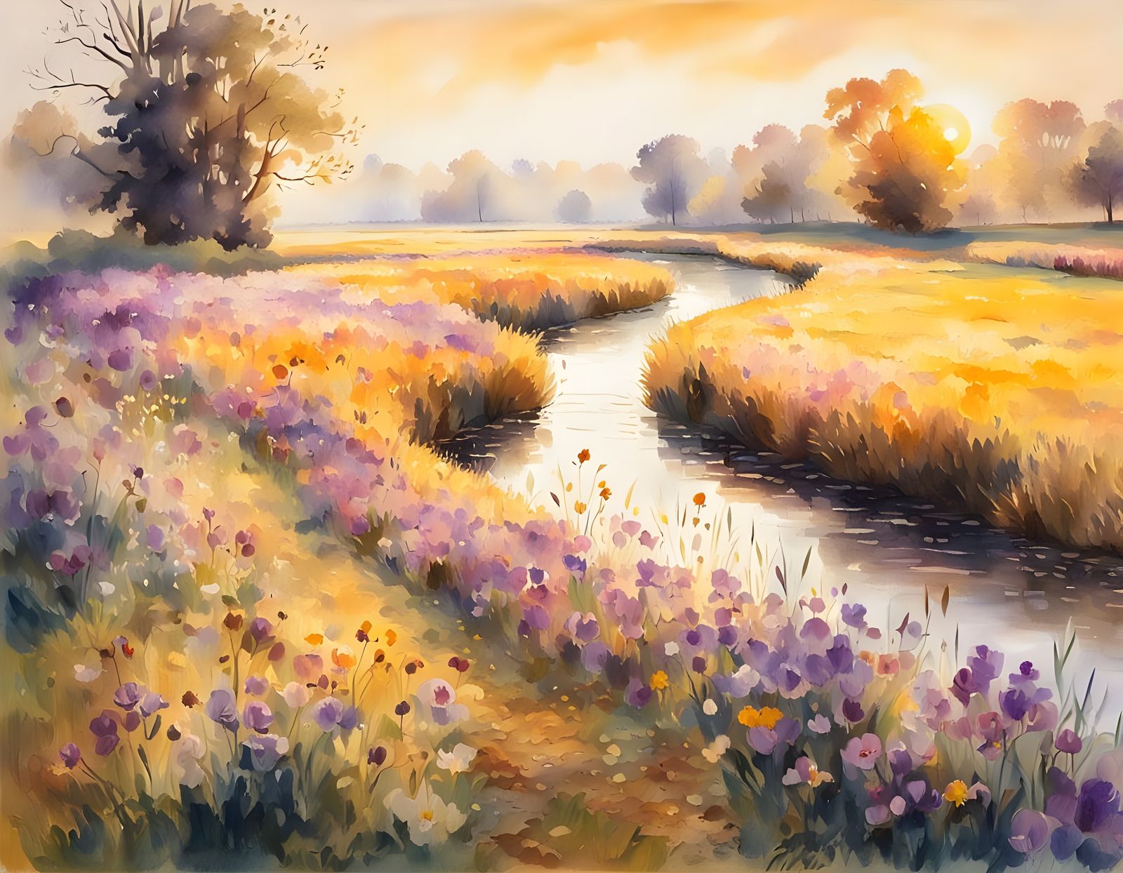 Golden Hour Panorama of Autumn Pastures