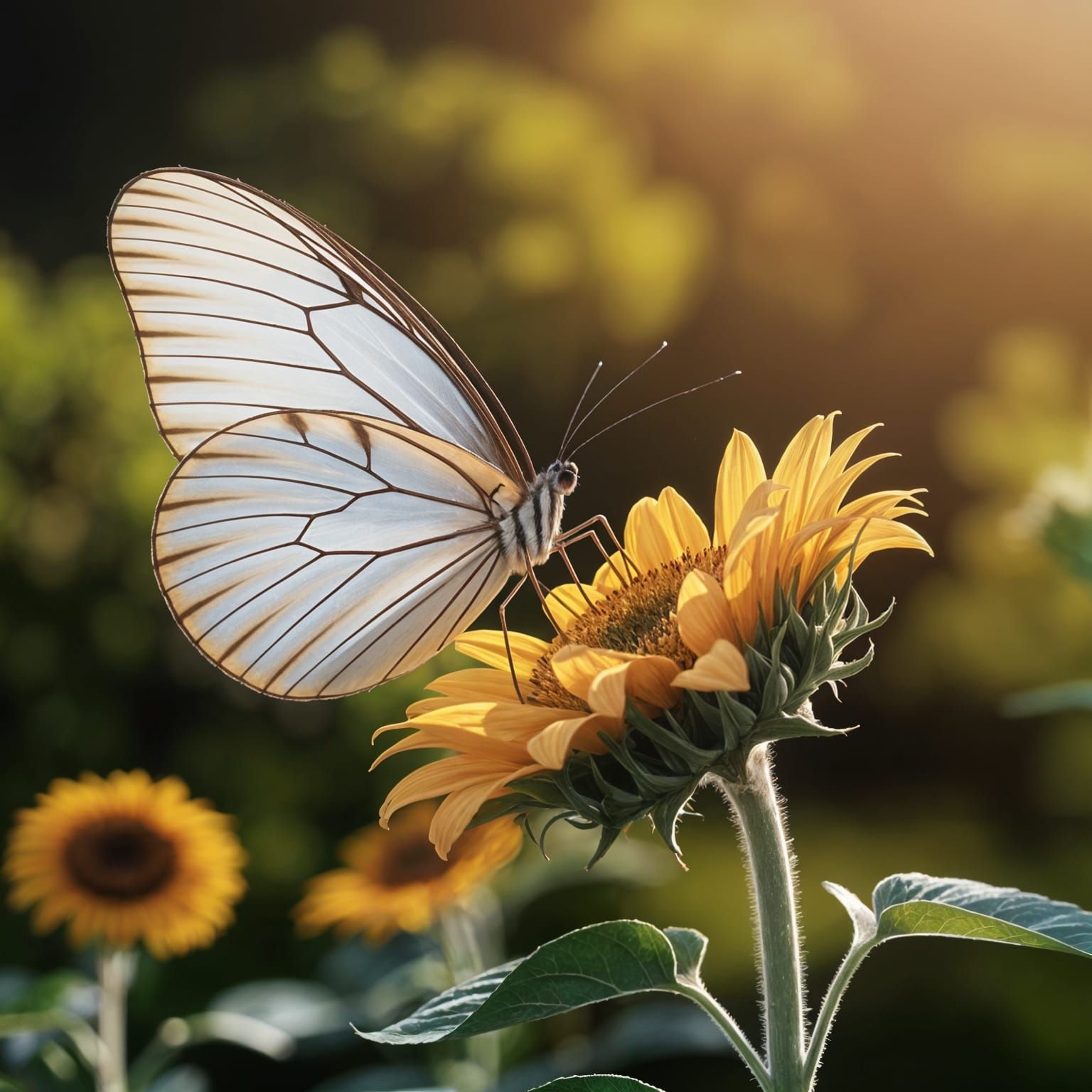 Hyperrealistic Digital Art of a Butterfly on a Sunflower