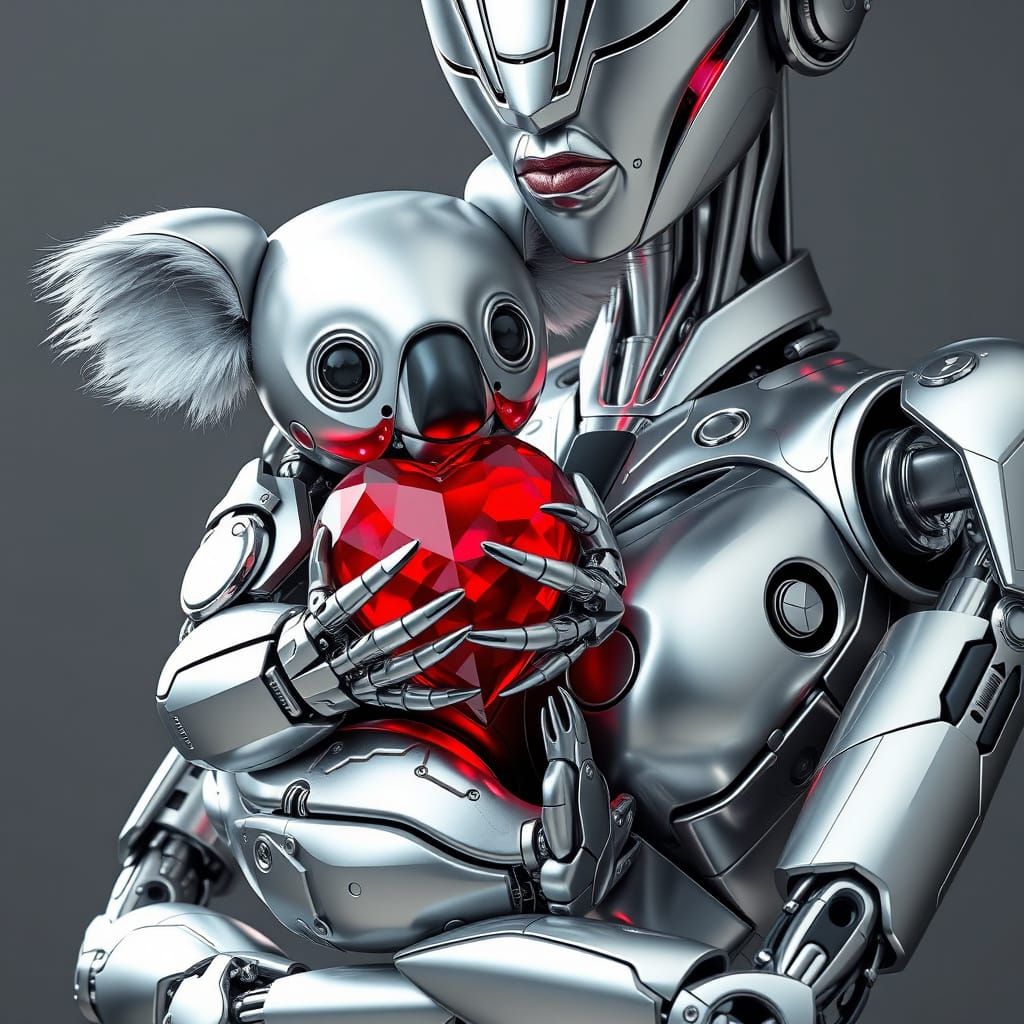 Motherly Robot Embracing Crystal