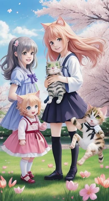 Anime Style: Spring Kittens in Japanese Manga Style