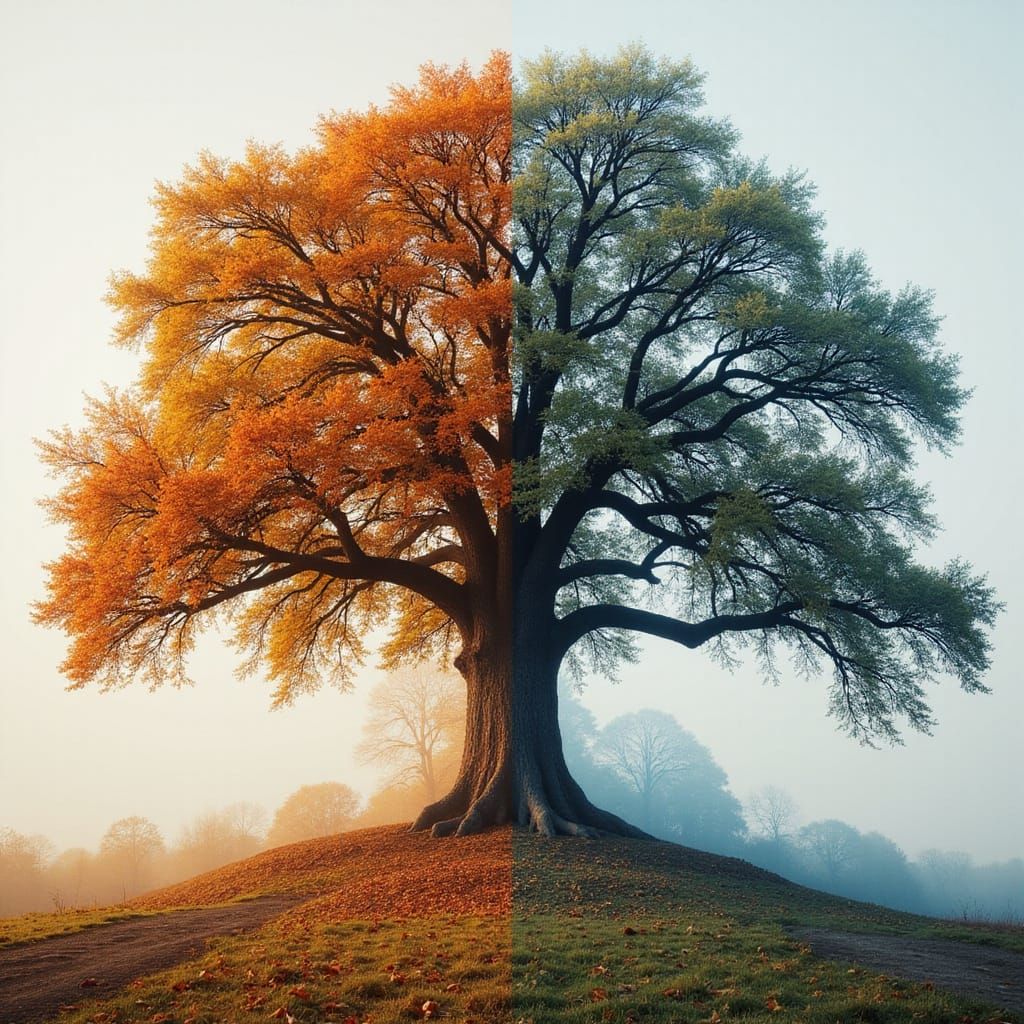 Oak Tree in Double Exposure Fantasy Illustration