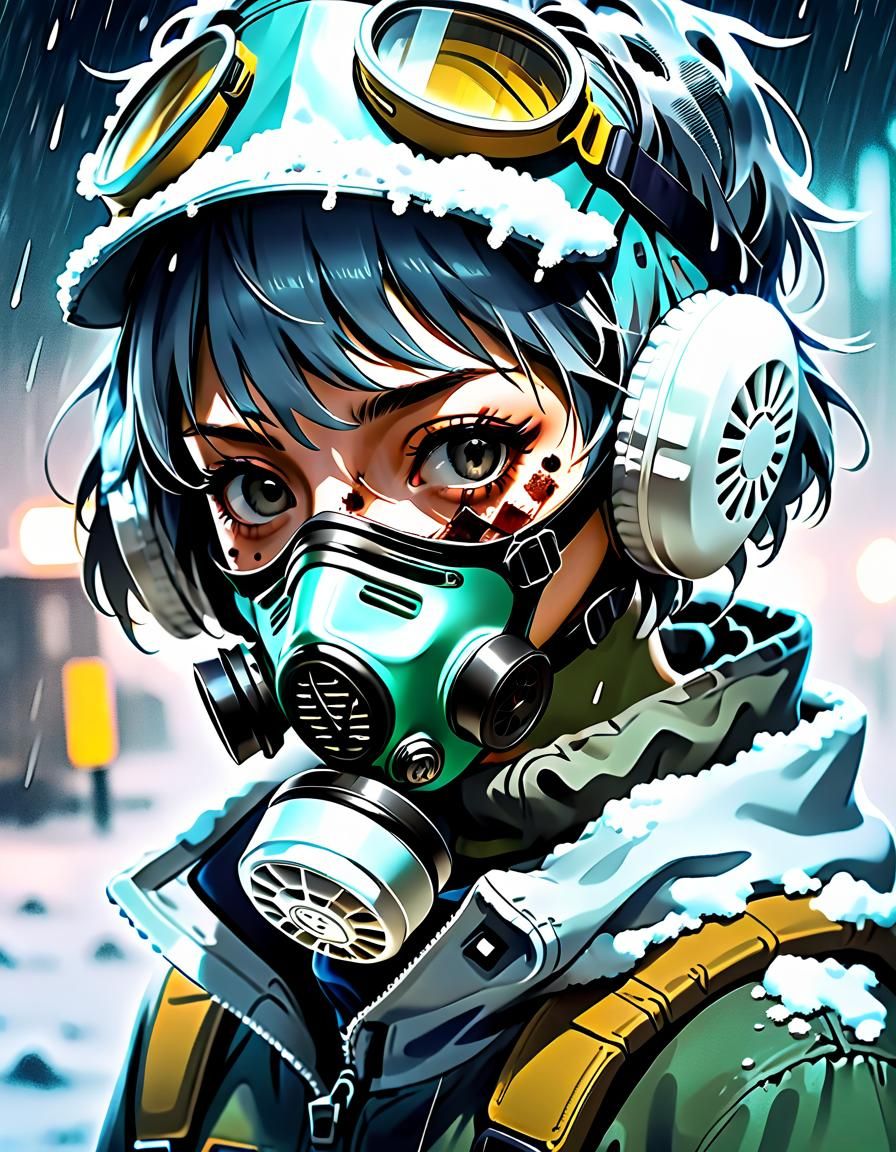 Post-Apocalyptic Survivor in a Blizzard, Close-up Portrait