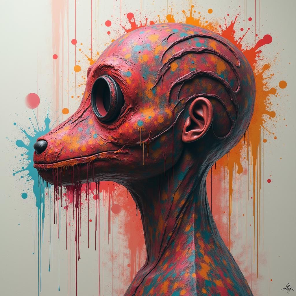 Menacing Owl Head with Graffiti Art