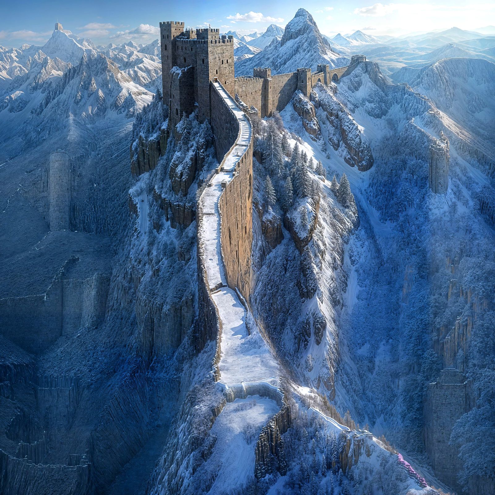 Winter Mountain Defense Wall: Aerial View