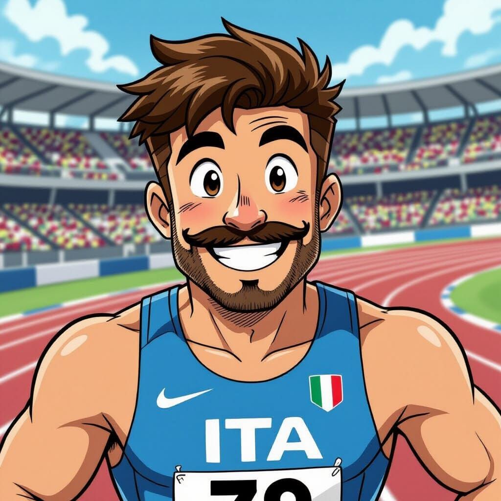 Italian Track Sprinter Winks in Cartoon Style