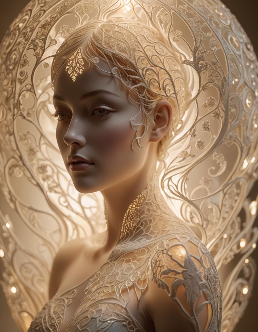 Surreal Woman Table Lamp: Romantic Fantasy Illustration