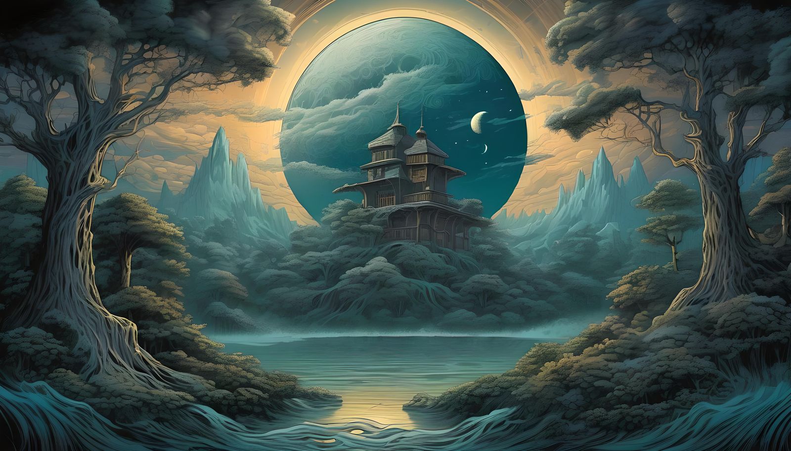 Ethereal Forest at Night in Comic Book Art Style