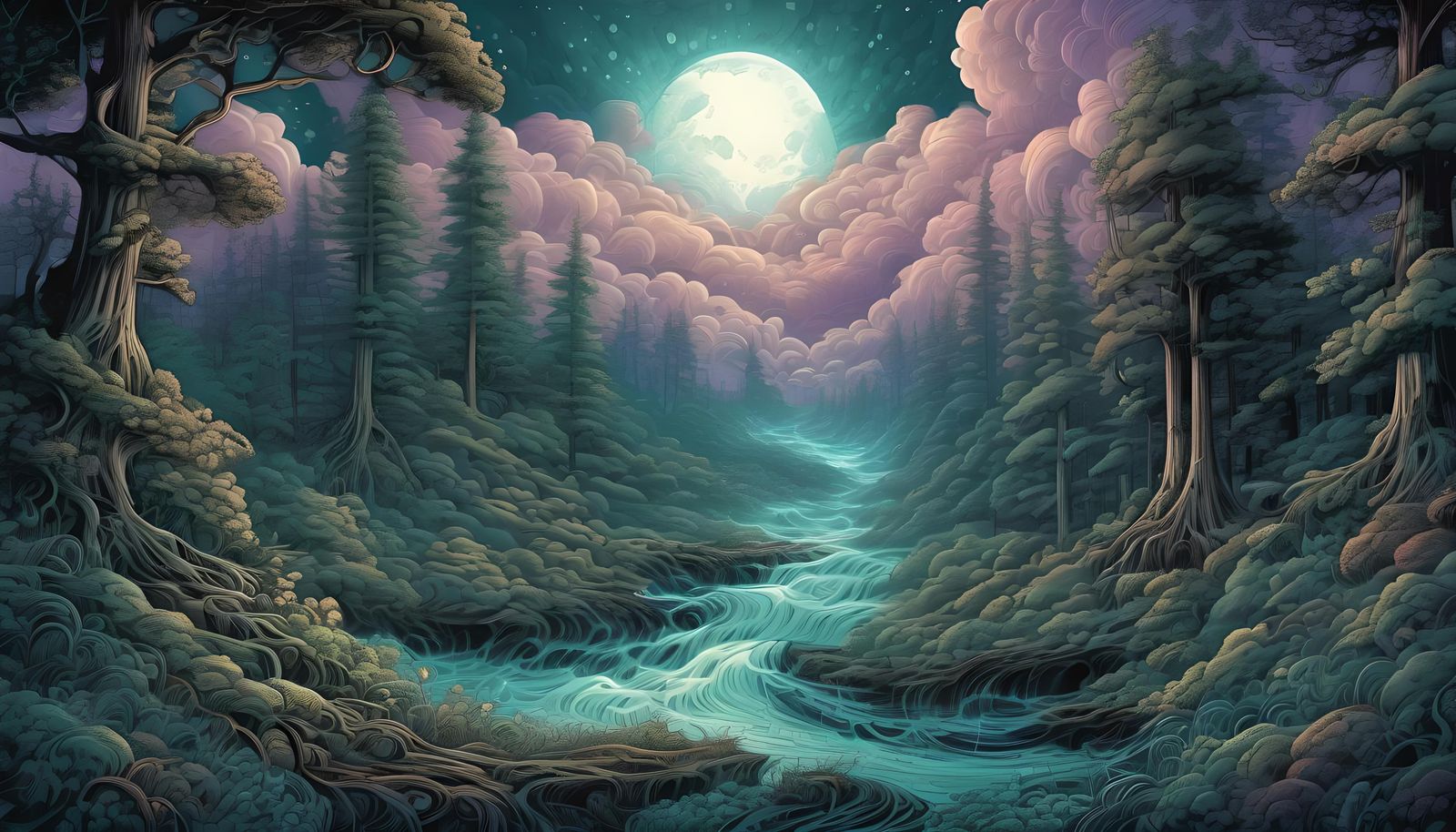 Moonlit Forest in Comic Book Style