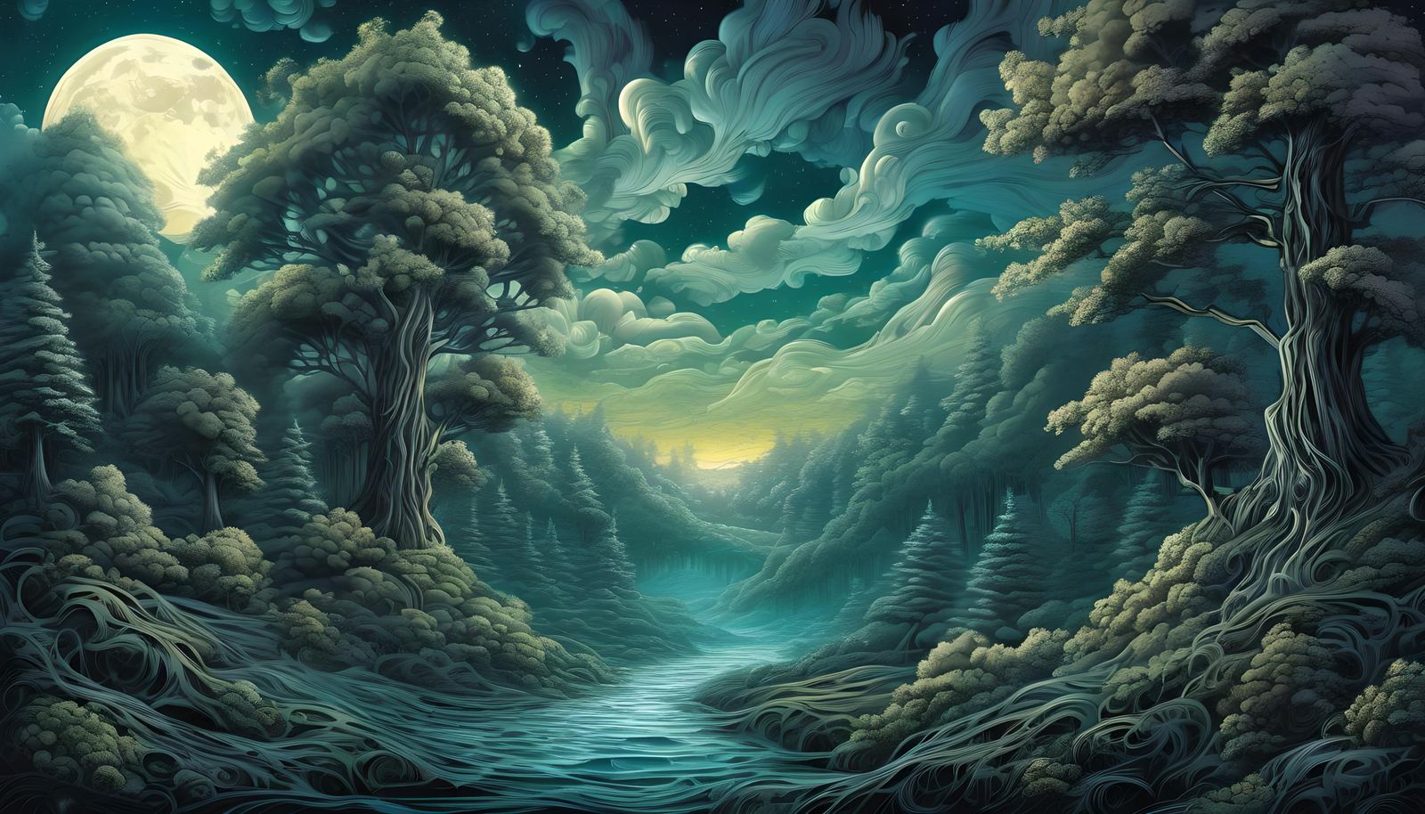 Moonlit Forest: Comic Book Art Style