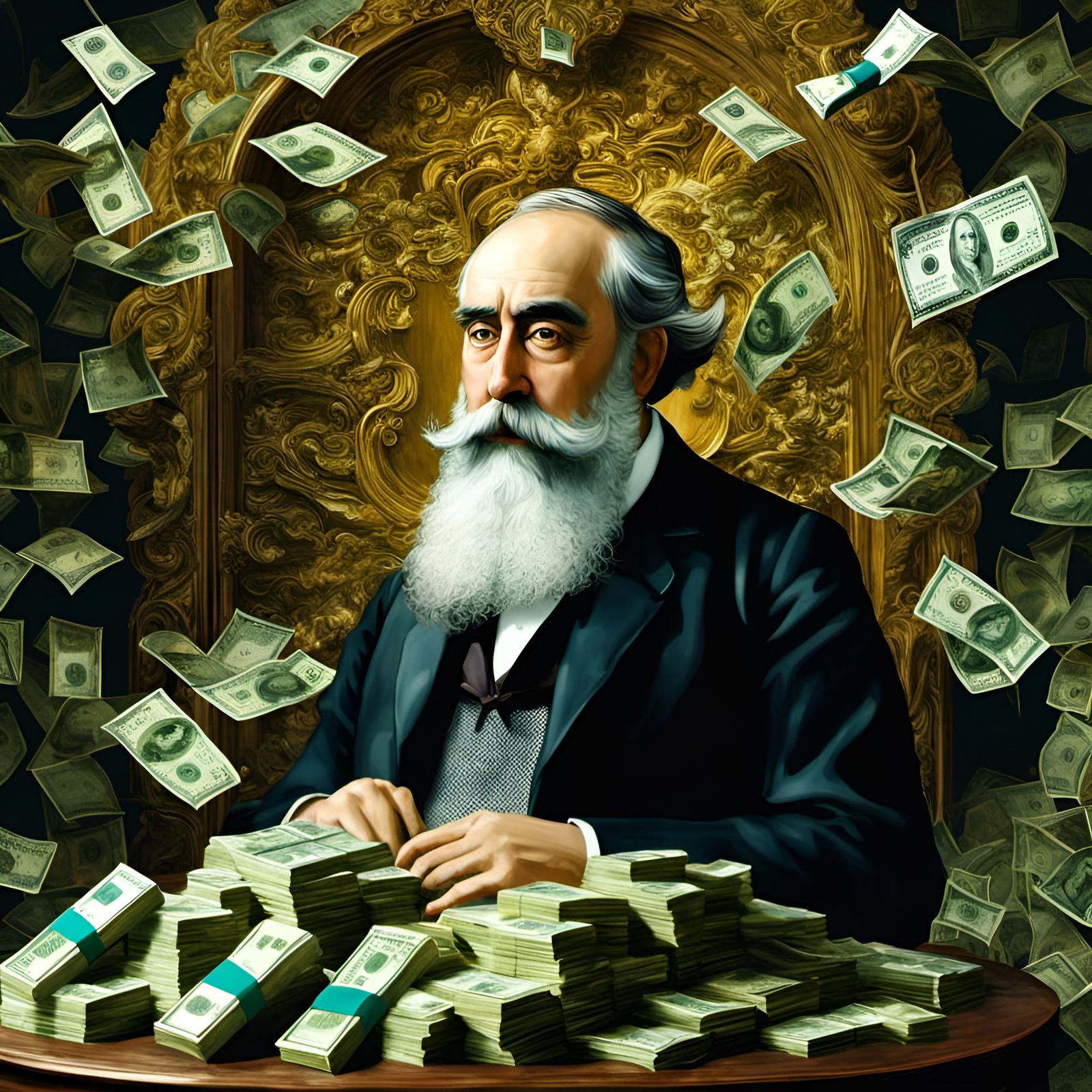 Portrait Surrounded by Money in Academic Style