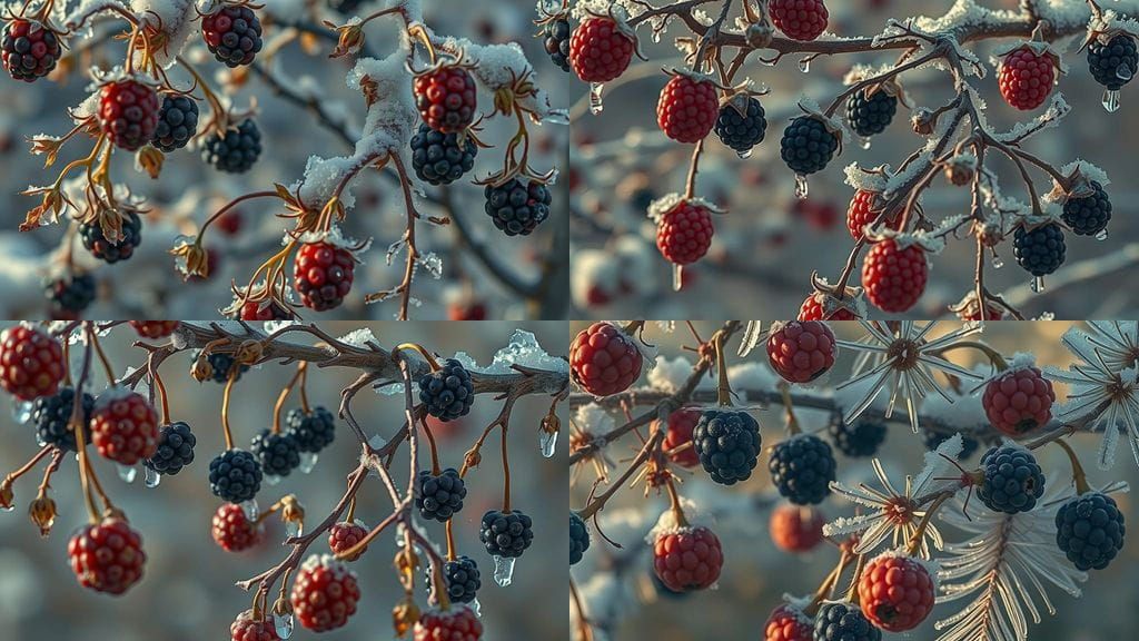 Winter Blackberry Bush in Snowy Russian Landscape