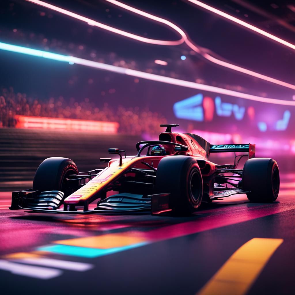 Futuristic Formula One Race on Neon Circuit