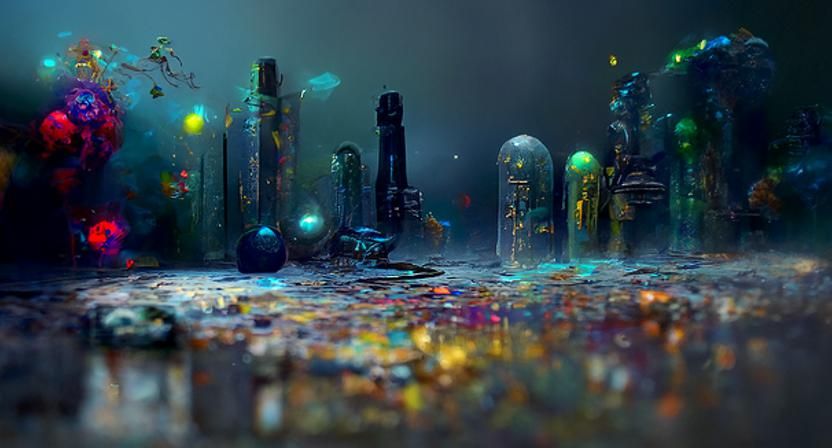 Galactic Underwater Ruins in Digital Matte Painting Style