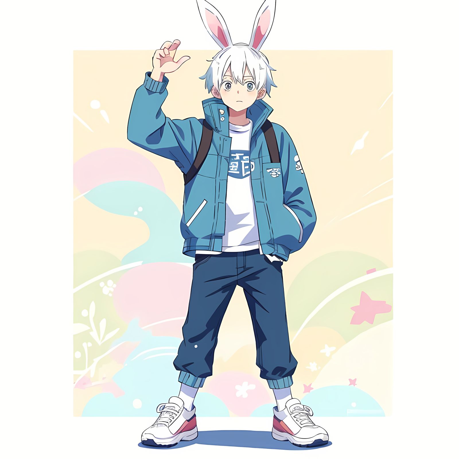 Anime-Inspired Adult Man with Bunny Ears and Casual Outfits