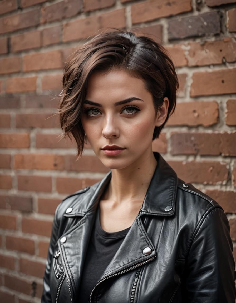 Mysterious Woman in Leather Jacket Street Portrait