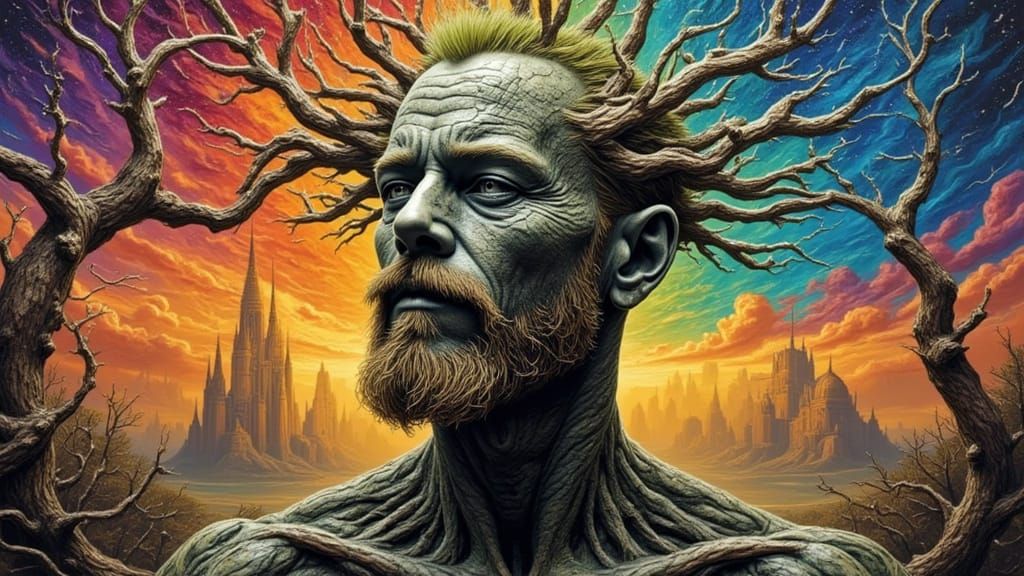 Biomechanical Android Yoga Portrait as Impasto Painting