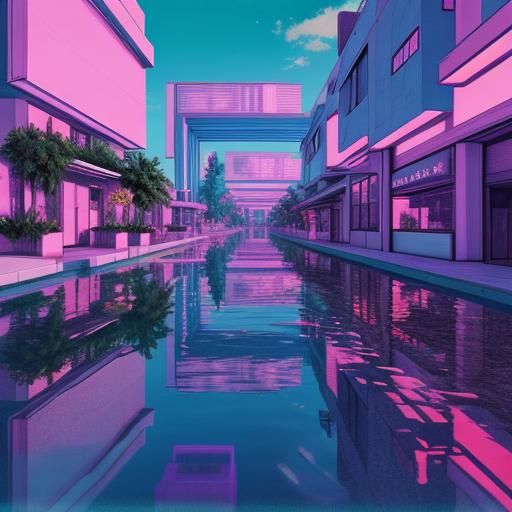 Vaporwave Submerged Suburb: A Liminal Dreamscape