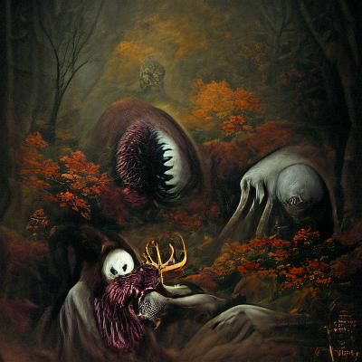 Horrific Beholder Feasting in Dark Forest