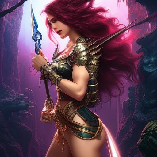 Detailed Female Demon Sticker in Dark Fantasy Style