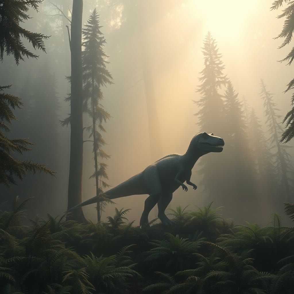 Tyrannosaurus Rex in a Mysterious Prehistoric Forest