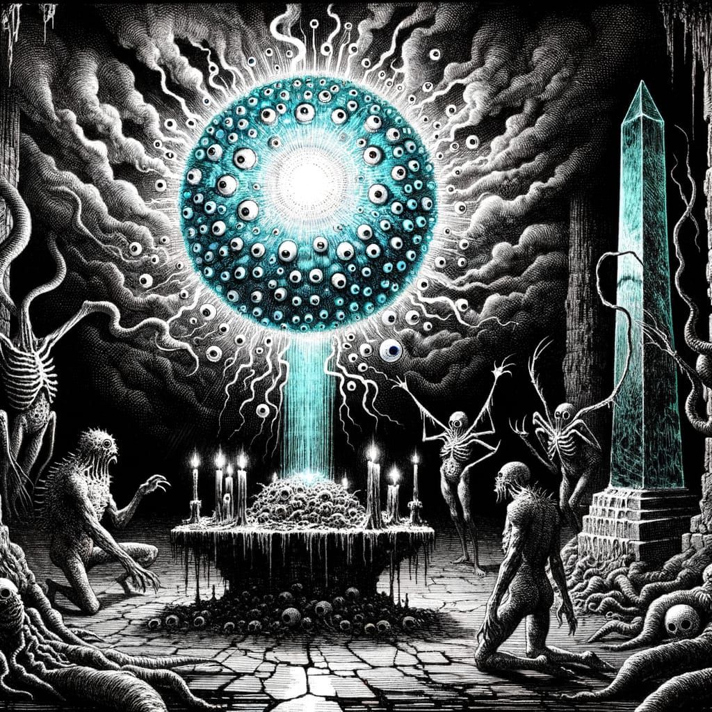 Eerie Supernatural Horror Scene in Doré Style