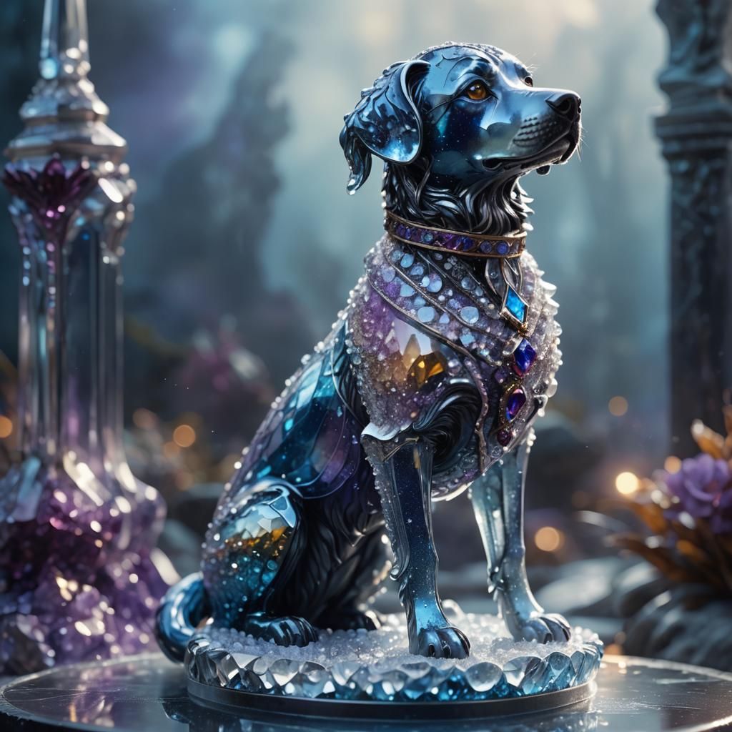 Glass Dog on Crystal Pedestal: Fantasy Concept Art