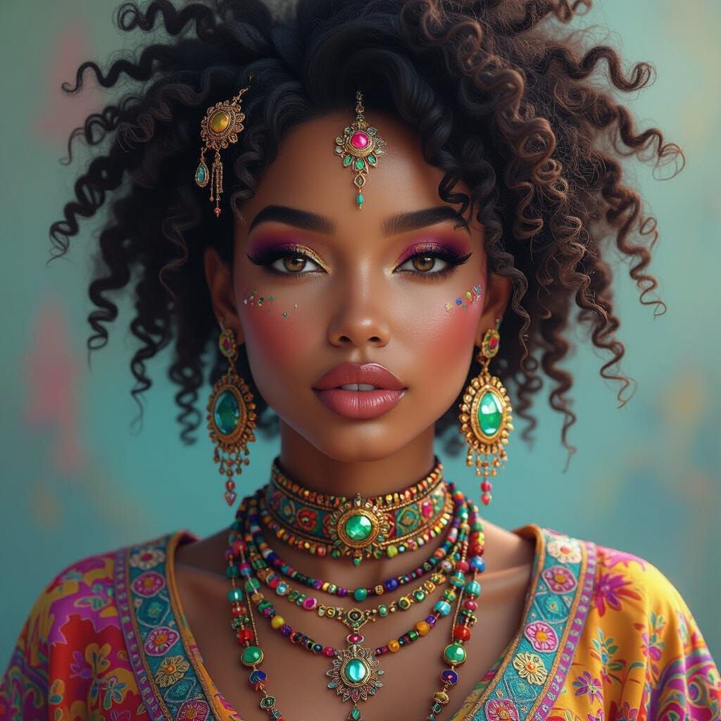 Hyperrealistic Afro-Latina Woman Portrait in Futuristic Styl...