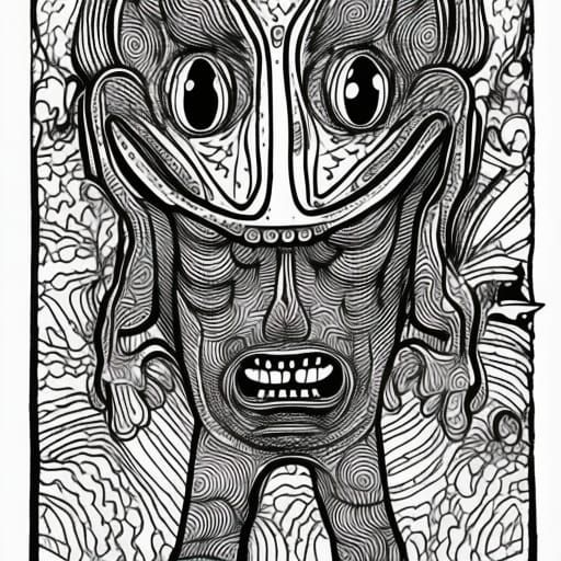 Monsters Coloring Book Page in Simple Line Art