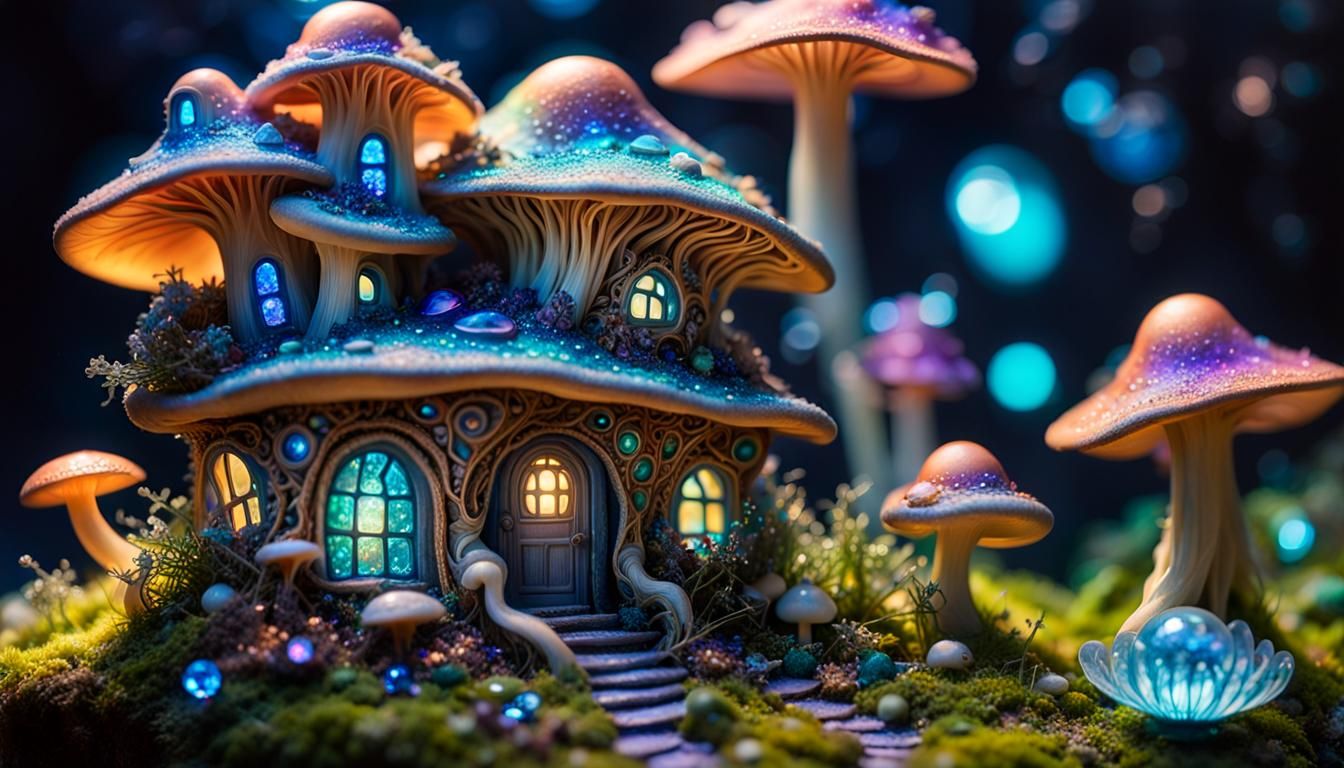 Bioluminescent Mushroom Home with Glistening Accents
