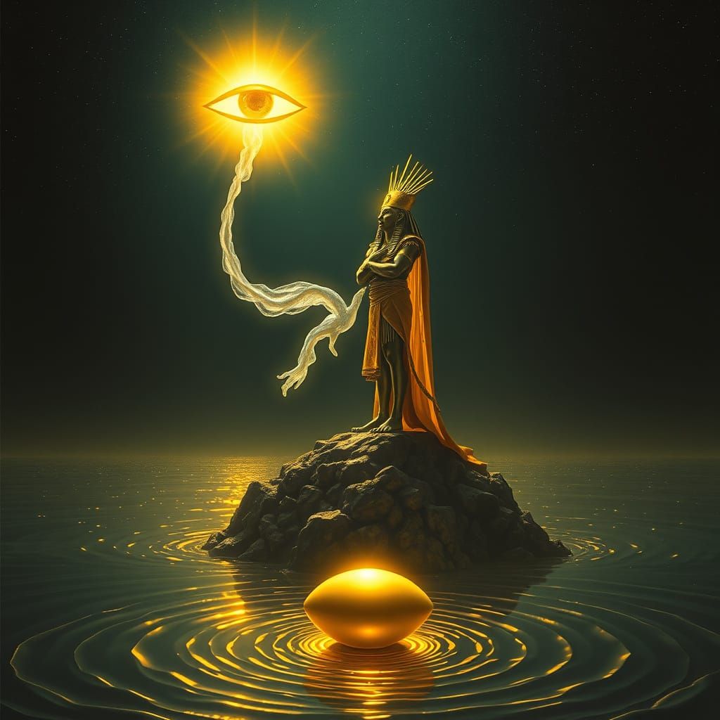 Atum Emerges on Benben in Art Nouveau Style