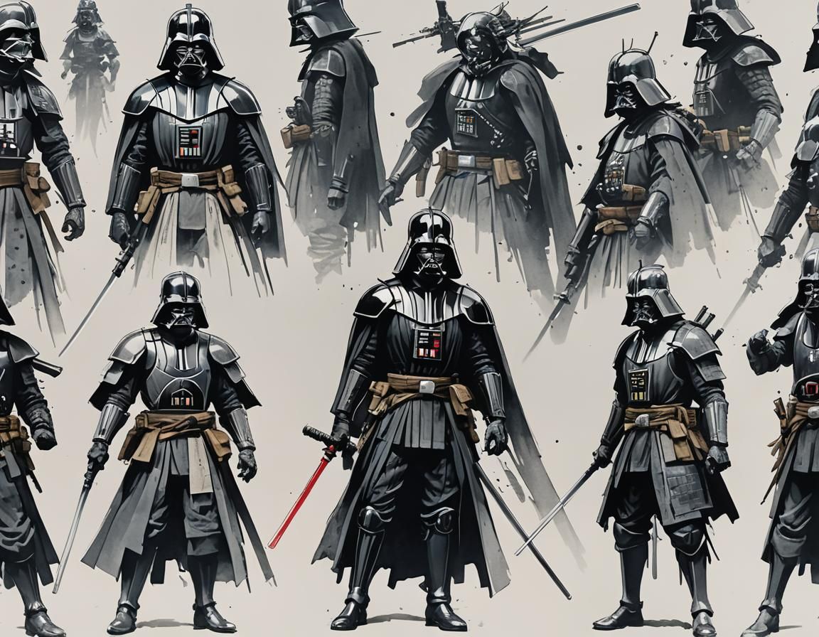 star wars darth vader samurai, concept design sheet