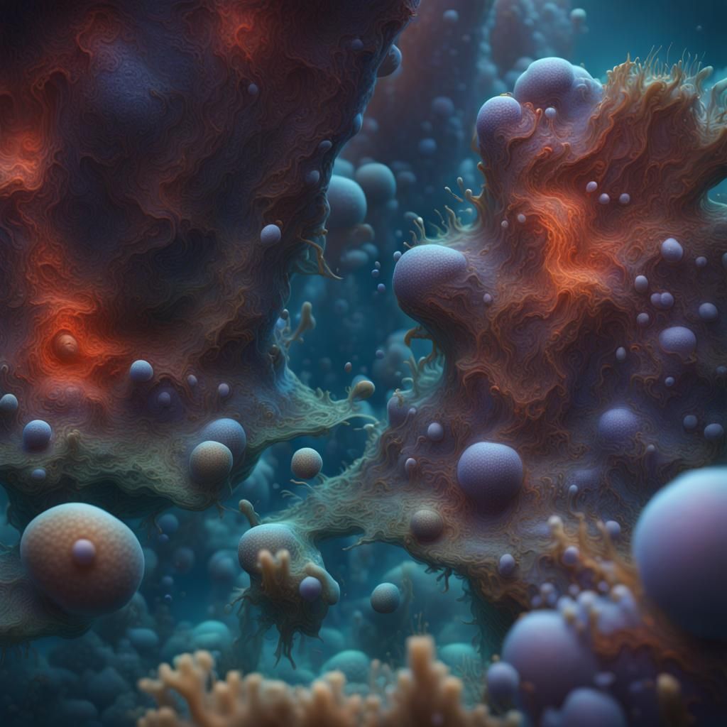 Microscopic Salt Water Amoebas: Detailed Matte Painting