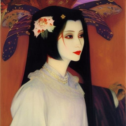 Noble Vampire Eating Onigiri: Classical Portrait