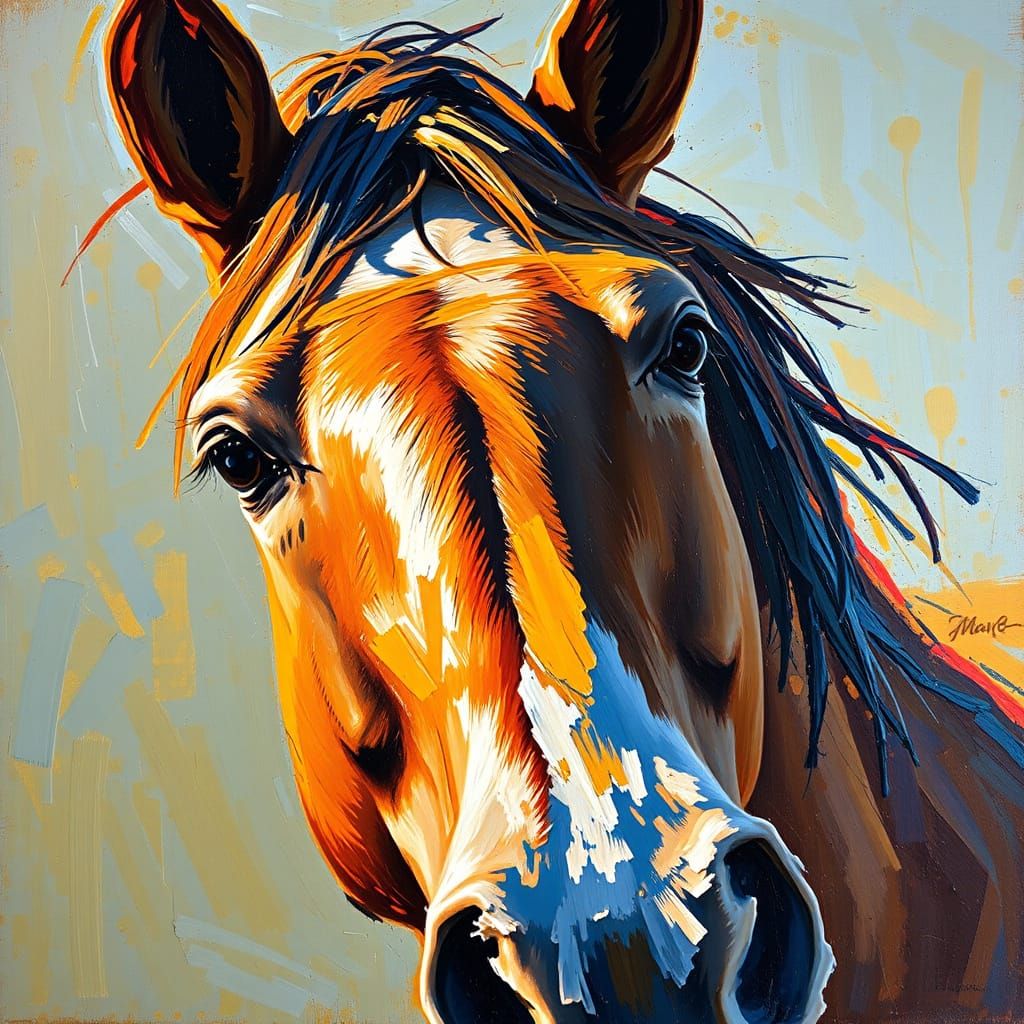 Expressive Horse Face as Impasto Painting