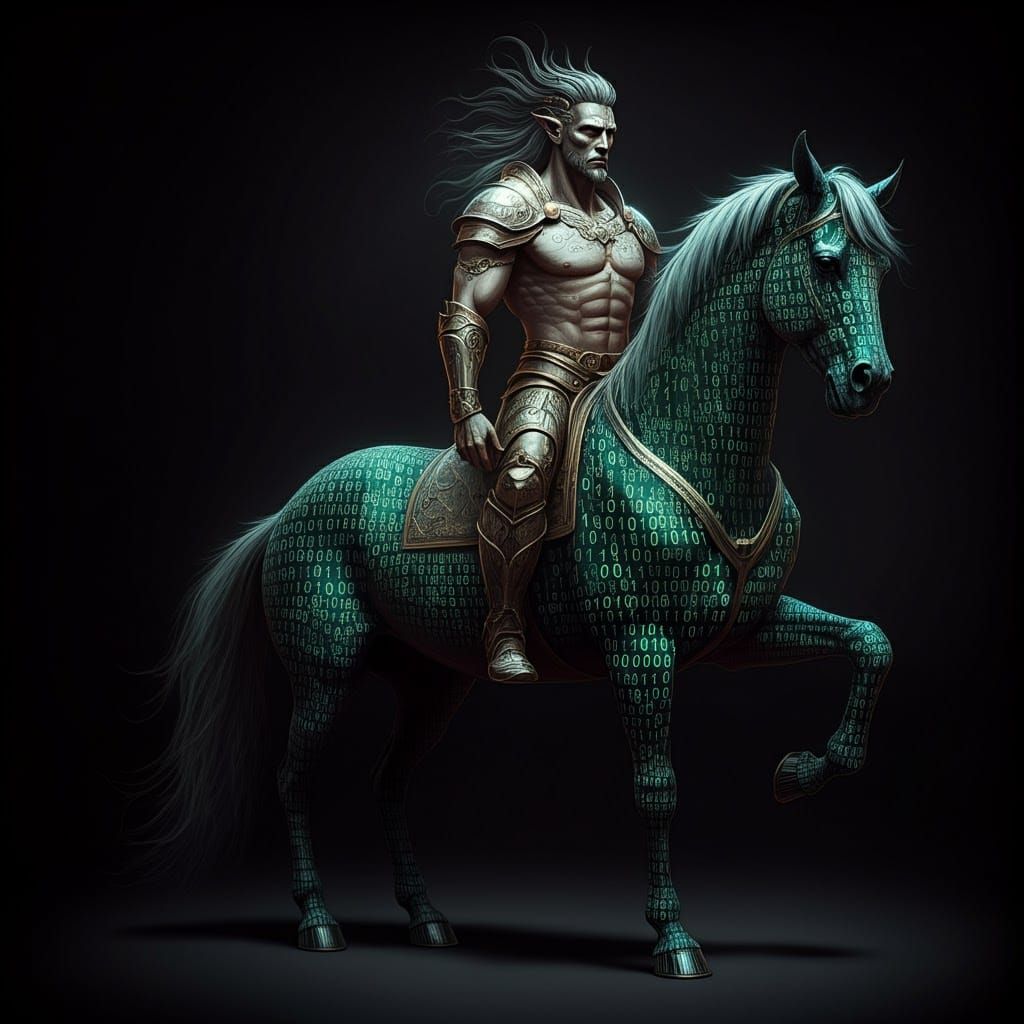 Binary Code Centaur Warrior in Cyberpunk Style