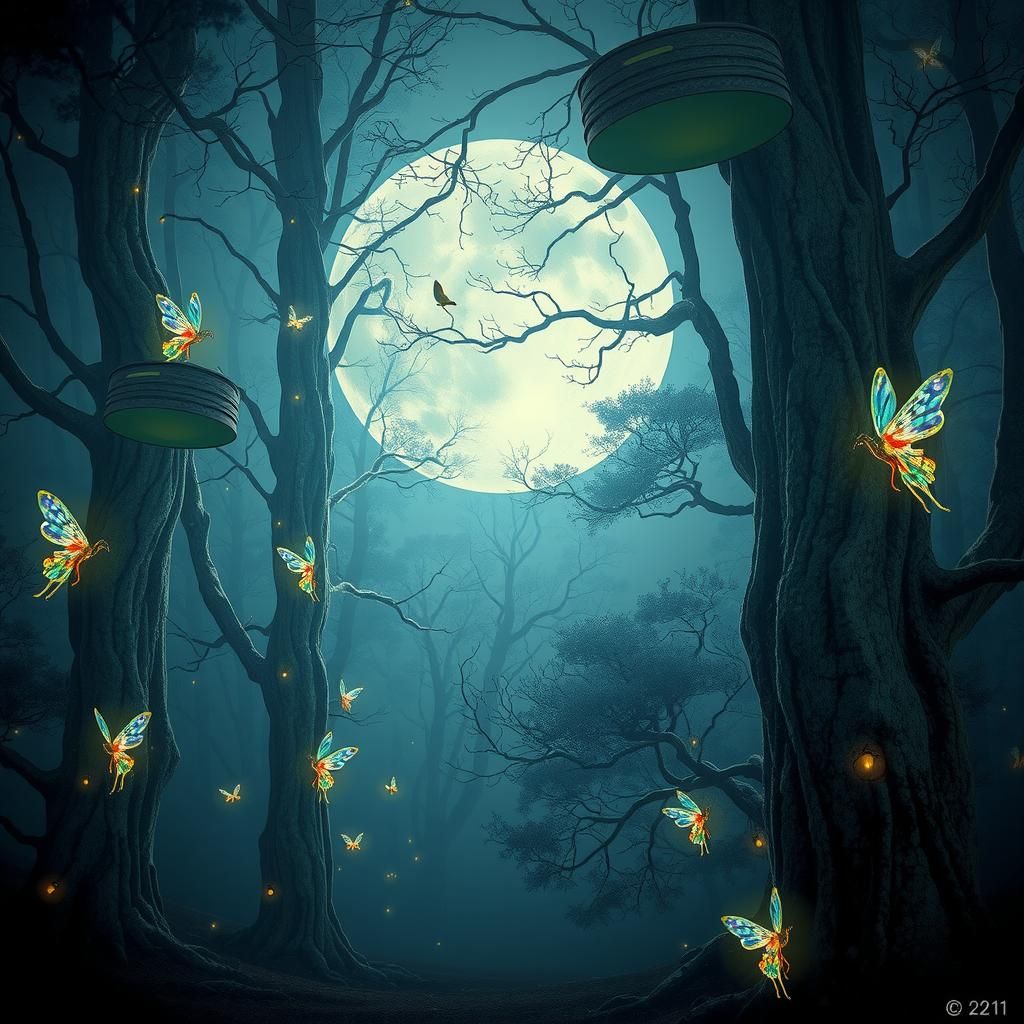 Enchanted Forest with Iridescent Trees and Fairies