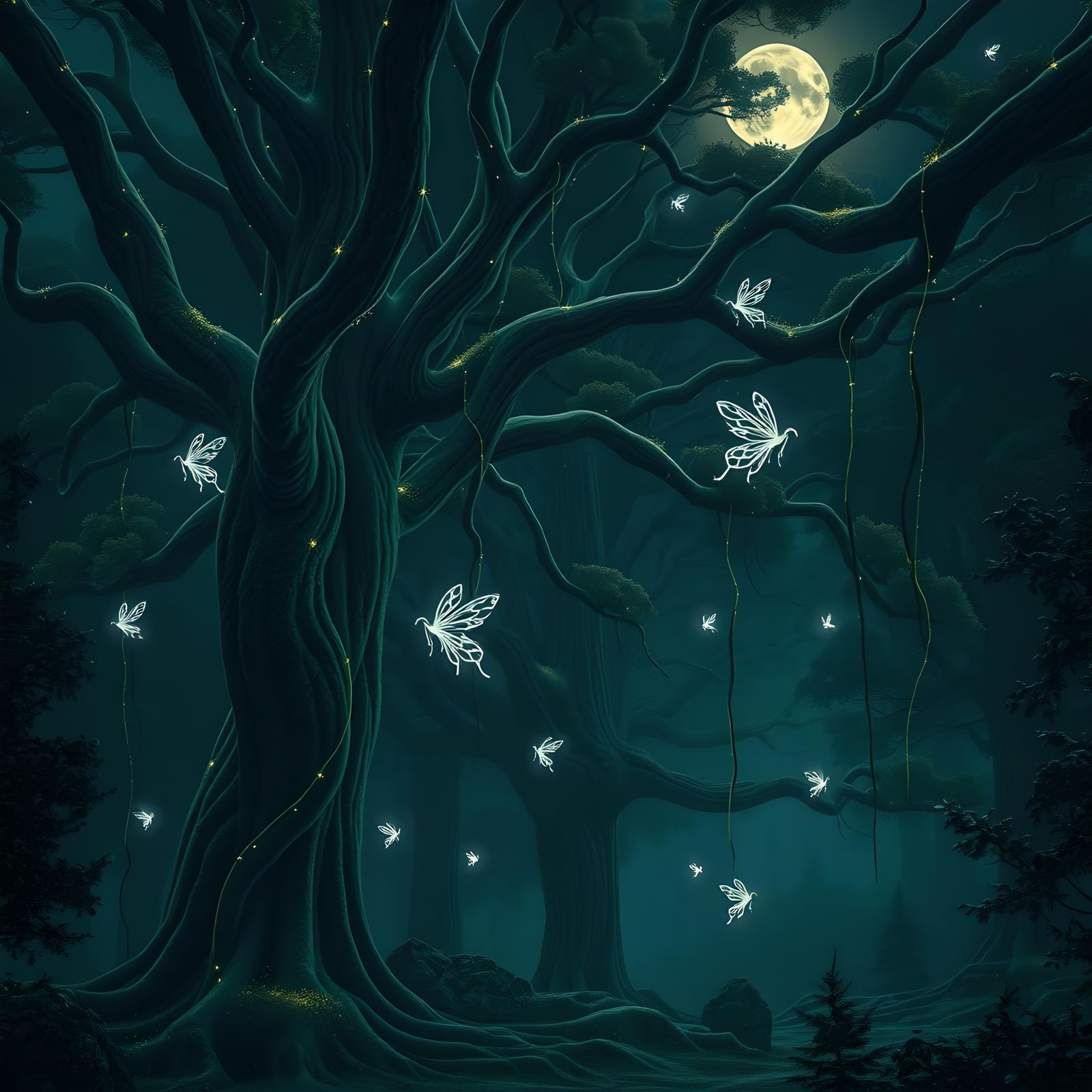 Enchanted Forest with Fairies in 3D Render