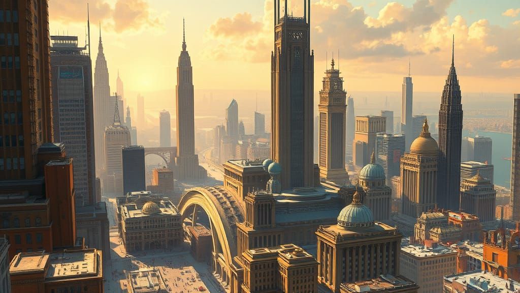Futuristic Metropolis in Vibrant Oil Painting Style