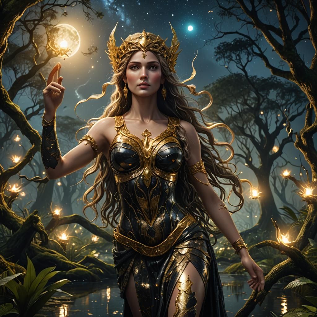 Aphrodite in Swamp Forest: Hyperrealistic Matte Painting