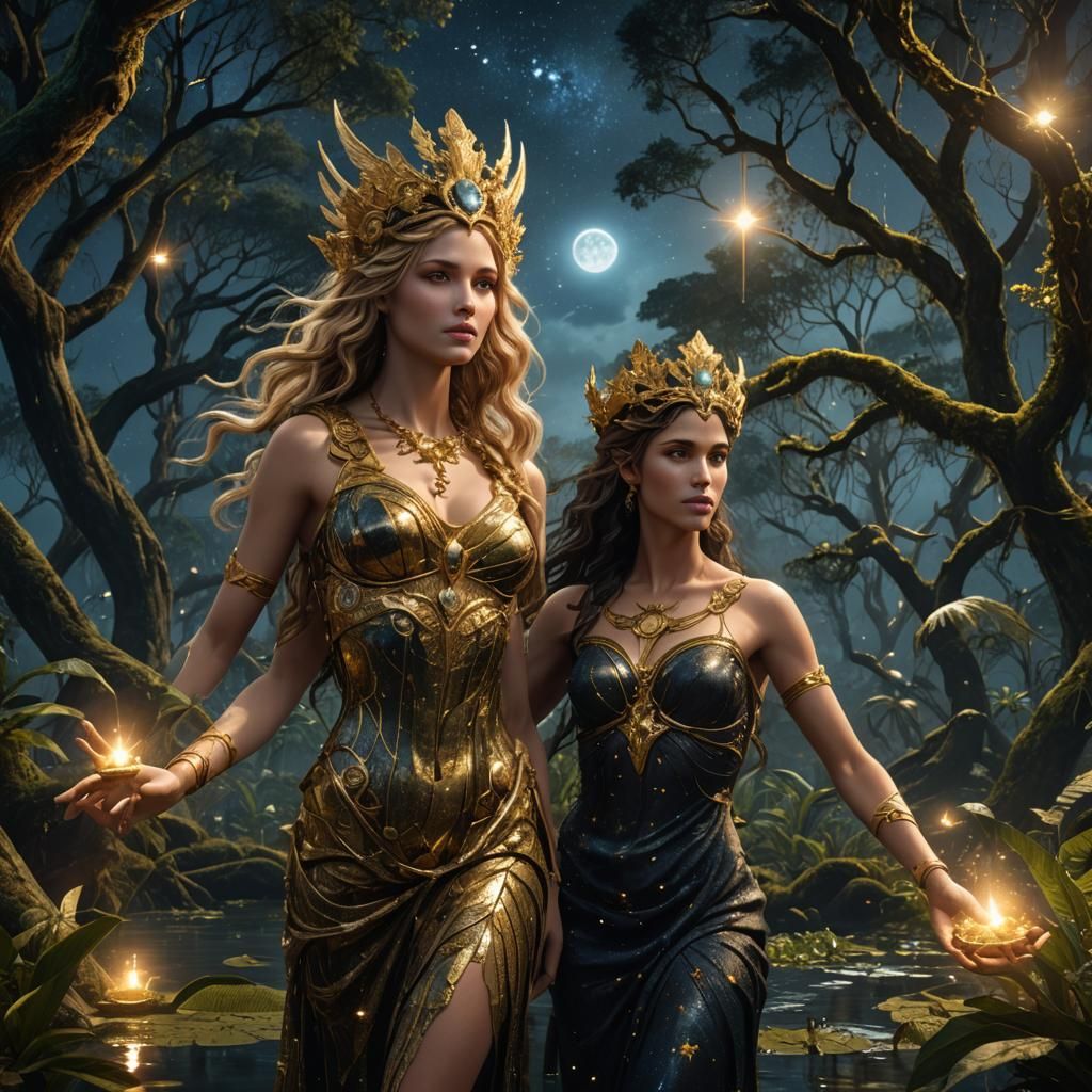 Aphrodite in Swamp Forest: Hyperrealistic Matte Painting