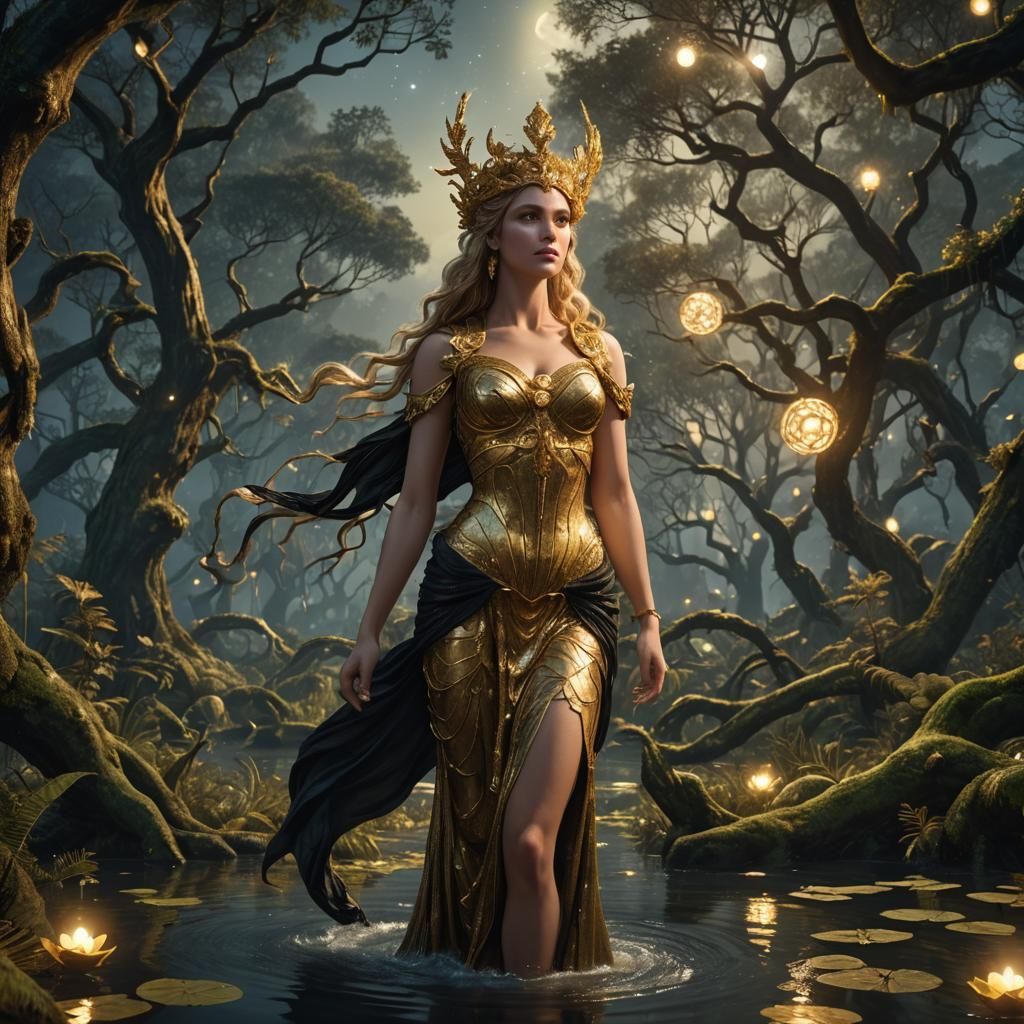 Aphrodite in Swamp Forest: Hyperrealistic Matte Painting