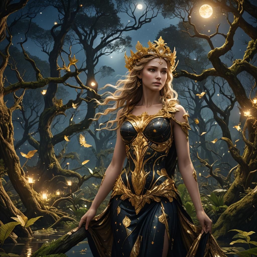 Aphrodite in Swamp Forest: Hyperrealistic Matte Painting